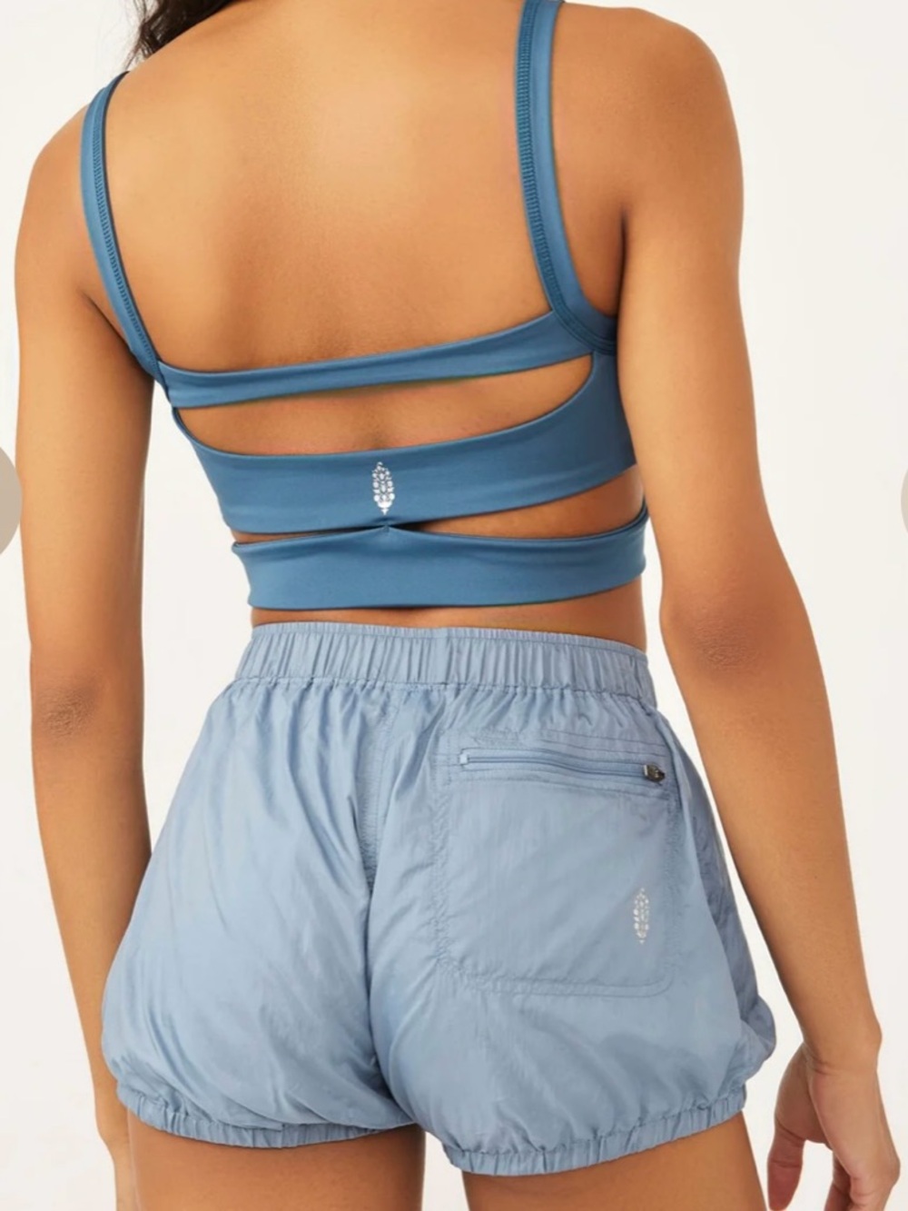 Free People Back to Movement Cutout Back Crop Tank Top in Dusty Blue